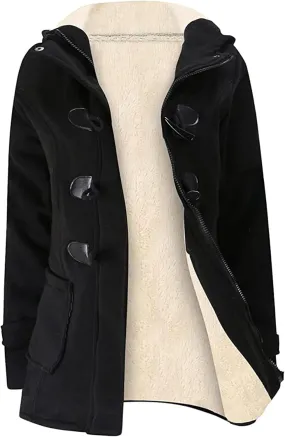 Wyeysyt Winter Jackets for Women Fleece Sherpa Lined Jacket Womens Duffle Toggle Coat Warm Hooded Casual Jacket
