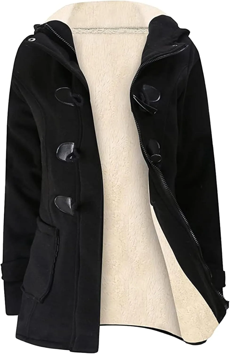 Wyeysyt Winter Jackets for Women Fleece Sherpa Lined Jacket Womens Duffle Toggle Coat Warm Hooded Casual Jacket