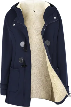 Wyeysyt Winter Jackets for Women Fleece Sherpa Lined Jacket Womens Duffle Toggle Coat Warm Hooded Casual Jacket