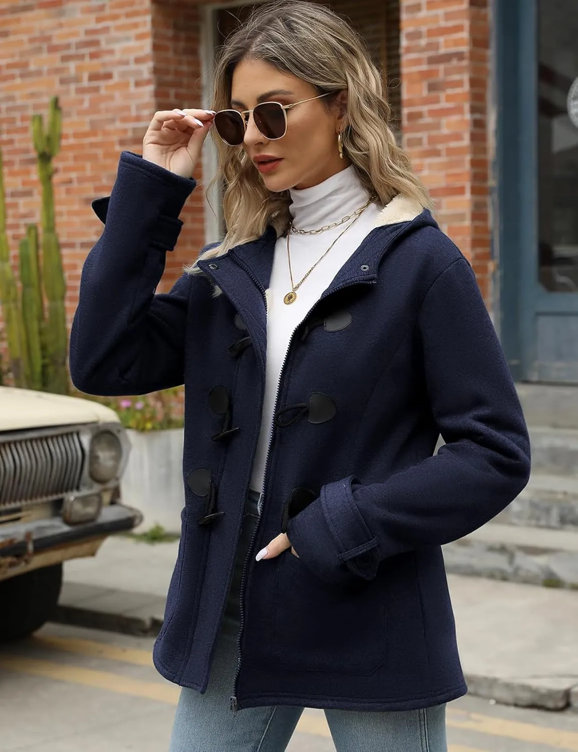 Wyeysyt Winter Jackets for Women Fleece Sherpa Lined Jacket Womens Duffle Toggle Coat Warm Hooded Casual Jacket