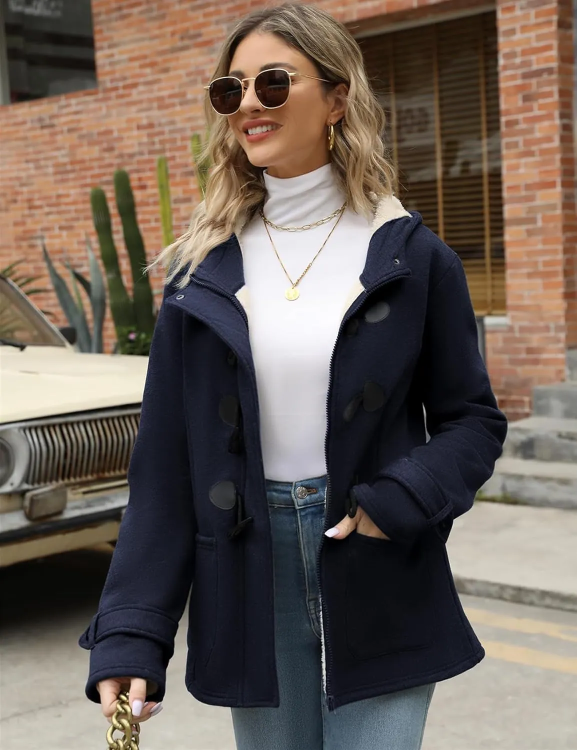 Wyeysyt Winter Jackets for Women Fleece Sherpa Lined Jacket Womens Duffle Toggle Coat Warm Hooded Casual Jacket