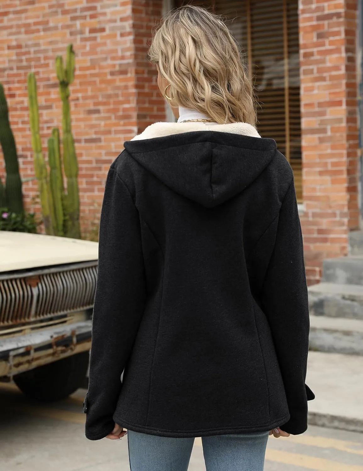 Wyeysyt Winter Jackets for Women Fleece Sherpa Lined Jacket Womens Duffle Toggle Coat Warm Hooded Casual Jacket