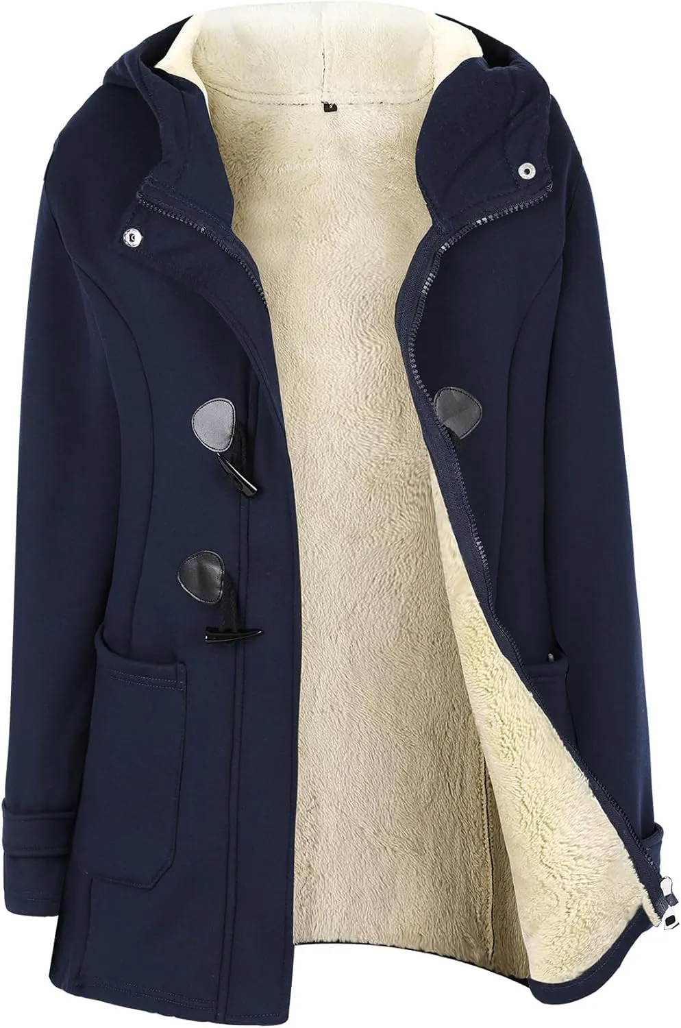 Wyeysyt Winter Jackets for Women Fleece Sherpa Lined Jacket Womens Duffle Toggle Coat Warm Hooded Casual Jacket